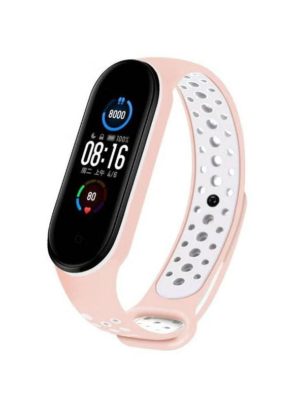 

Generic Replacement Silicone Wristband Waterproof Bracelet Strap For Xiaomi Mi Band 7, Pink/White