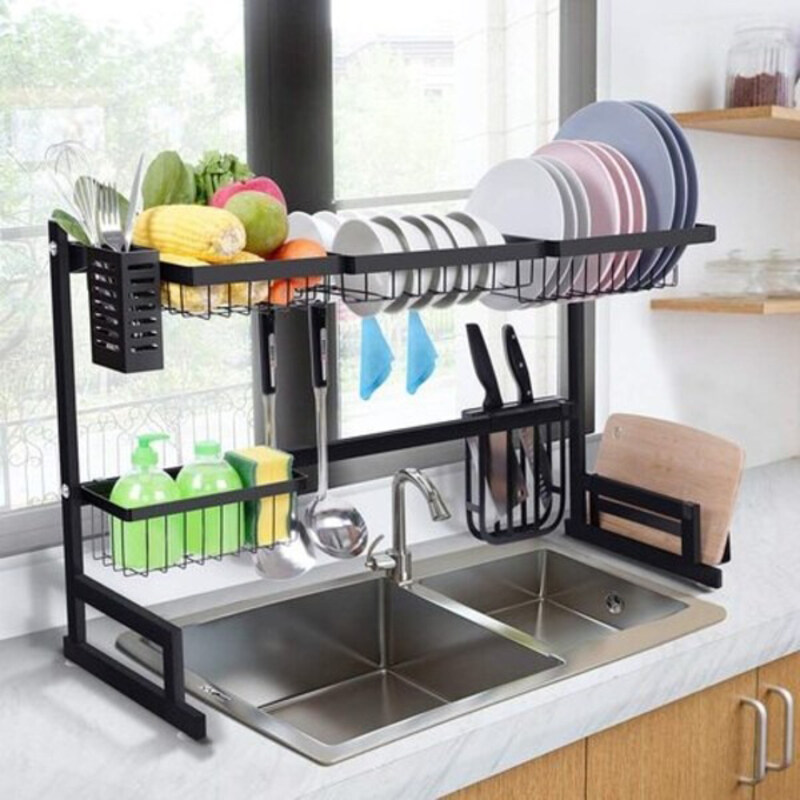 

Generic Over The Sink Drain Shelf Kitchen Organizer Utensils Holder Stainless Steel Space Saver Dish Drying Rack, Black