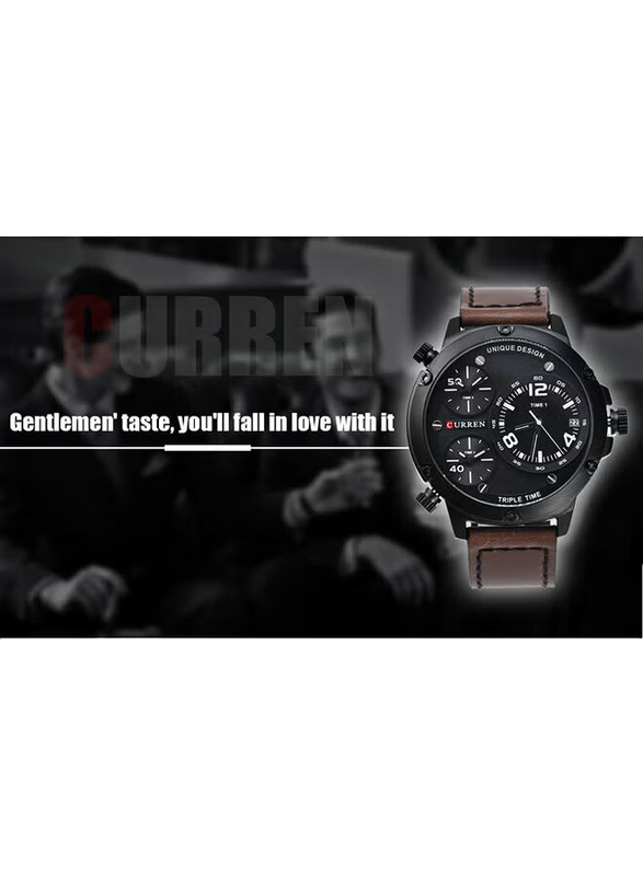 Curren Analog Watch for Men with Leather Band & Chronograph, Water Resistant, WT-CU-8262-O2, Brown-Black