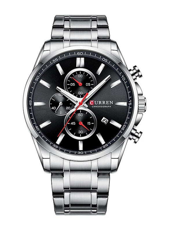 

Curren Analog Watch for Men with Stainless Steel Band, Water Resistant and Chronograph, J4224S-B-KM, Silver-Black