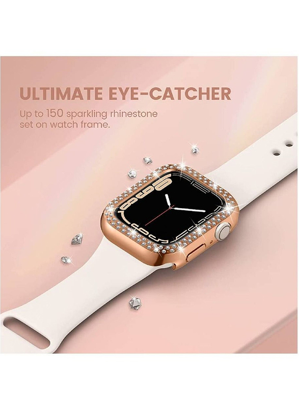 Protective PC Bling Crystal Diamond Frame Case Cover for Apple Watch Series 7 41mm, 2 Piece, Silver/Rose Gold