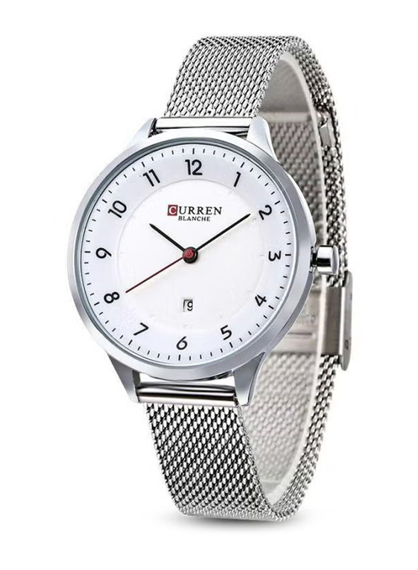 Curren Analog Watch for Women with Metal Band, 9035, Silver-White