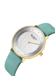 Curren Analog Wrist Watch for Women with Leather Band, Water Resistant, 9033, Green-White