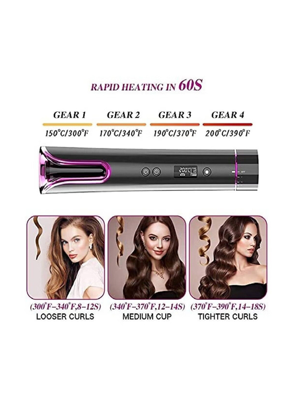 XiuWoo Wireless Automatic Hair Curler Roller Portable Iron Curling Wand with LCD Temperature Display & Timer, Multicolour