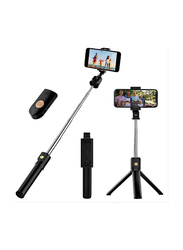 Selfie Stick Tripod Extendable Selfie Stick with Detachable Wireless Remote, Black/Silver