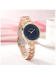 Curren 9015 Casual Analog Watch for Women with Stainless Steel Band, Water Resistant, Gold-Blue