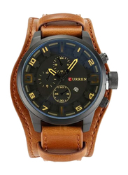 Curren Analog Quartz Watch for Men with Leather Band, Chronograph, J31CA1, Brown-Black