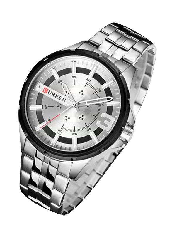 Curren Stylish Analog Watch for Men with Stainless Steel Band, J3939W-KM, Silver