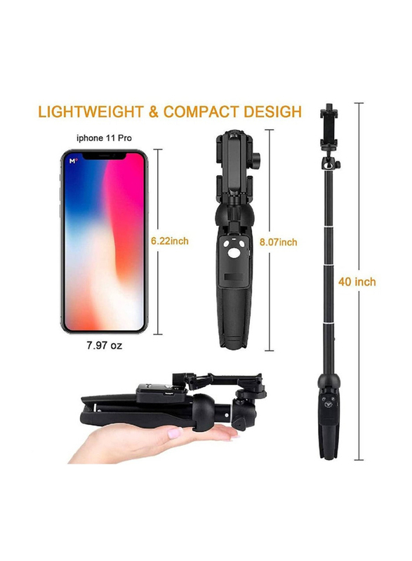 Extendable Selfie Stick Phone Tripod with Wireless Remote Shutter for Apple iPhone Samsung Galaxy Huawei, Black