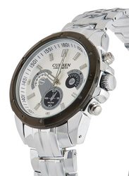 Curren Analog Quartz Wrist Watch for Men with Metal Band, Water Resistant, 8009, Silver-White