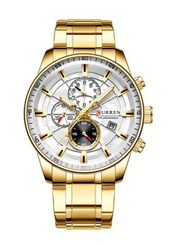 

Curren Analog Watch for Men with Alloy Band, Water Resistant and Chronograph, J4518G-S-KM, Gold/White