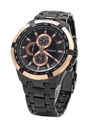 Curren Analog Chronograph Watch for Men with Stainless Steel Band, Water Resistant, 8023, Black-Black/Gold