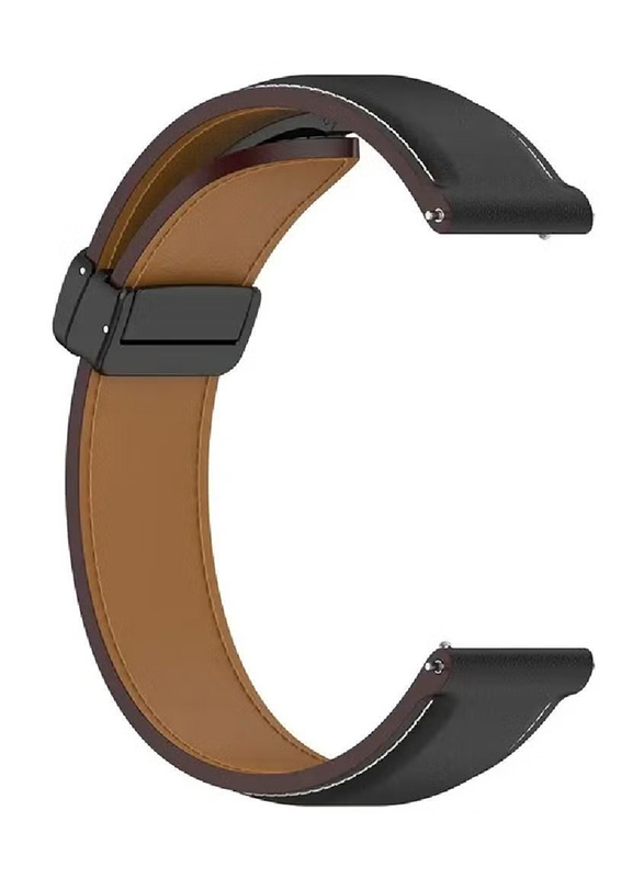 Perfii Genuine Cow Leather Folding Buckle Watch Strap for Xiaomi Mi Watch / Xiaomi Mi Watch sport, Black