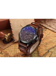Curren Analog Watch for Men with Leather Band, Chronograph, WT-CU-8225-B, Brown-Blue