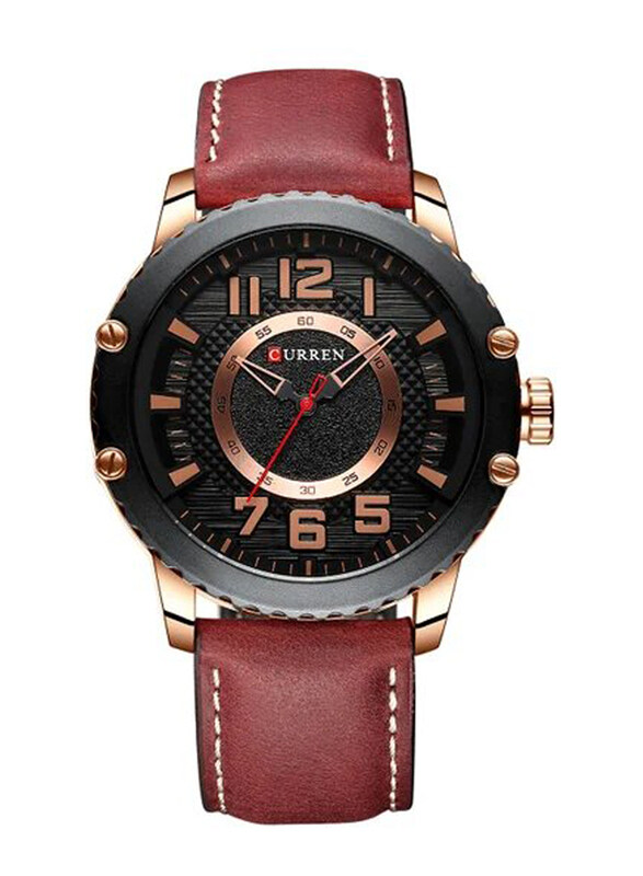 

Curren Analog Watch for Men with Leather Band, Water Resistant, 8341, Red/Black