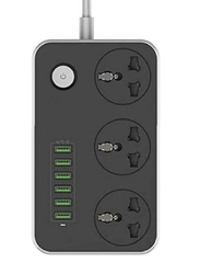 JBQ 3 AC Sockets and 6 USB Ports Power Strip, Black