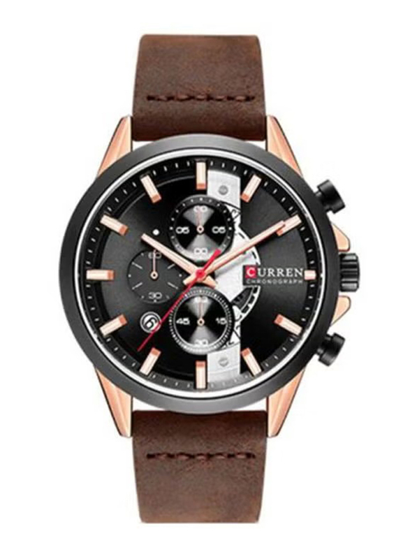 Curren Analog Chronograph Watch for Men with Leather Band, Water Resistant, 8325, Brown-Black