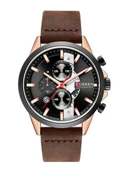 Curren Analog Chronograph Watch for Men with Leather Band, Water Resistant, 8325, Brown-Black