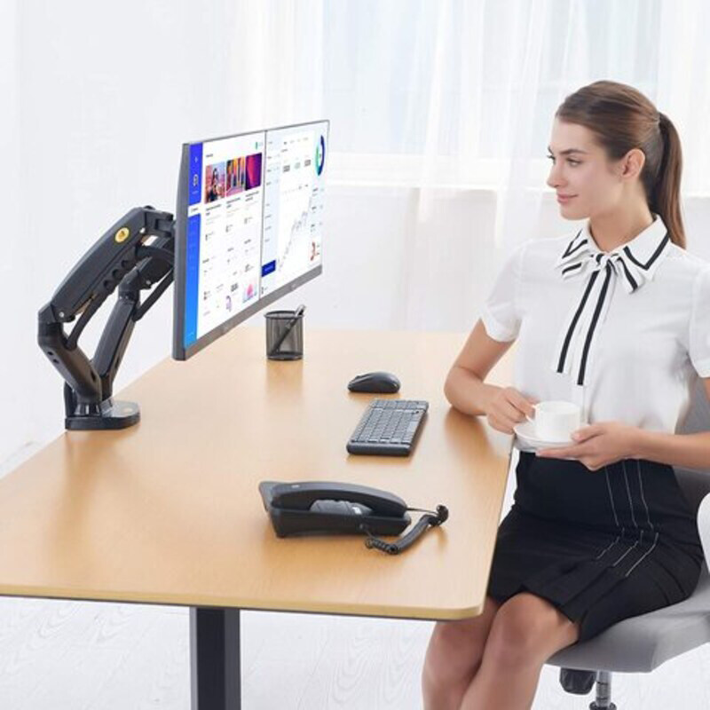 Dual Arm Monitor Desk Mount for 17-27 Inch Screens, Black