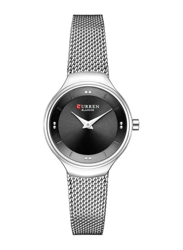 Curren Analog Watch for Women with Stainless Steel Band, Water Resistant, C9028L-1, Silver-Black