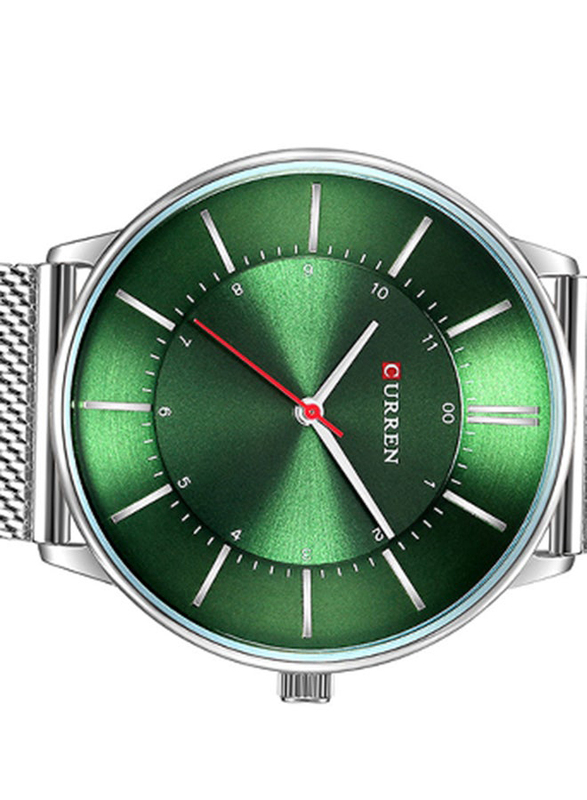 Curren Analog Watch for Men with Stainless Steel Band, Water Resistant, 8303, Silver-Green