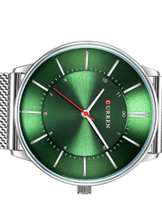 Curren Analog Watch for Men with Stainless Steel Band, Water Resistant, 8303, Silver-Green