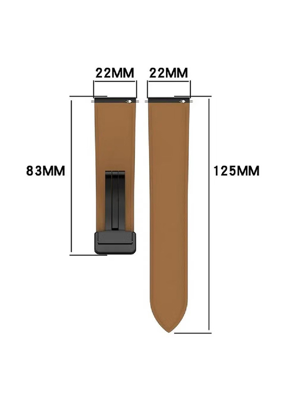 Perfii Genuine Cow Leather Folding Buckle Watch Strap for Samsung Galaxy Watch 3 45mm / Galaxy Watch 46mm R800, Brown