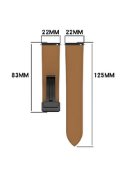 Perfii Genuine Cow Leather Folding Buckle Watch Strap for Samsung Galaxy Watch 3 45mm / Galaxy Watch 46mm R800, Brown