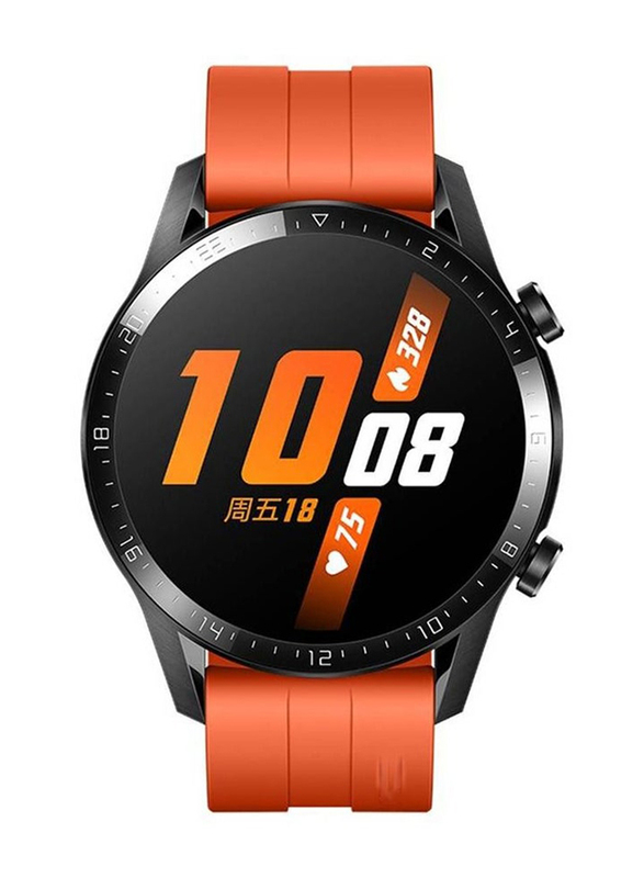 46mm Bluetooth Smartwatch, Full Touch, Round Fitness Tracker, Heart Rate Monitor, Bluetooth Call, Orange/Black