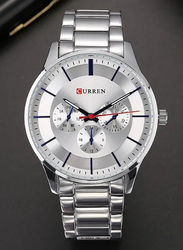 Curren Analog Watch for Men with Metal Band, Water Resistant, 8282, Silver/Silver