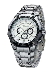 Curren Analog Chronograph Watch for Men with Alloy Band, Water Resistant, 8084, Silver-White