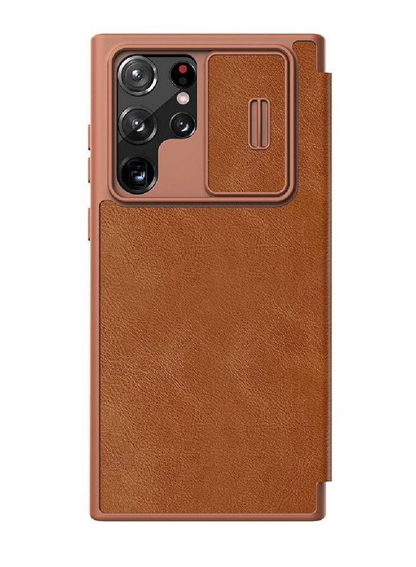 Nillkin Samsung Galaxy S23 Ultra Camera Protection Leather Mobile Phone Flip Case Cover, Brown
