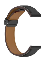 Perfii Genuine Cow Leather Folding Buckle Watch Strap for Huawei Watch 4 Pro / Watch 4 / Watch 2 Pro / Watch GT2 Pro, Black