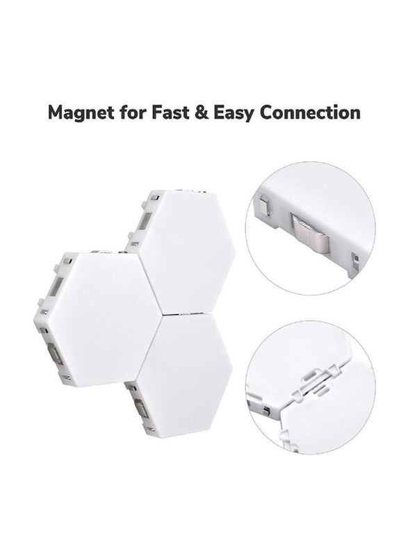 6-Hexagon RGB Wall Panels Smart Modular Touch-Sensitive LED Light DIY Geometry Splicing Hex Light, White