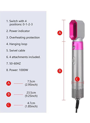 5-in-1 Hot Air Brush Styler, Pink/Grey