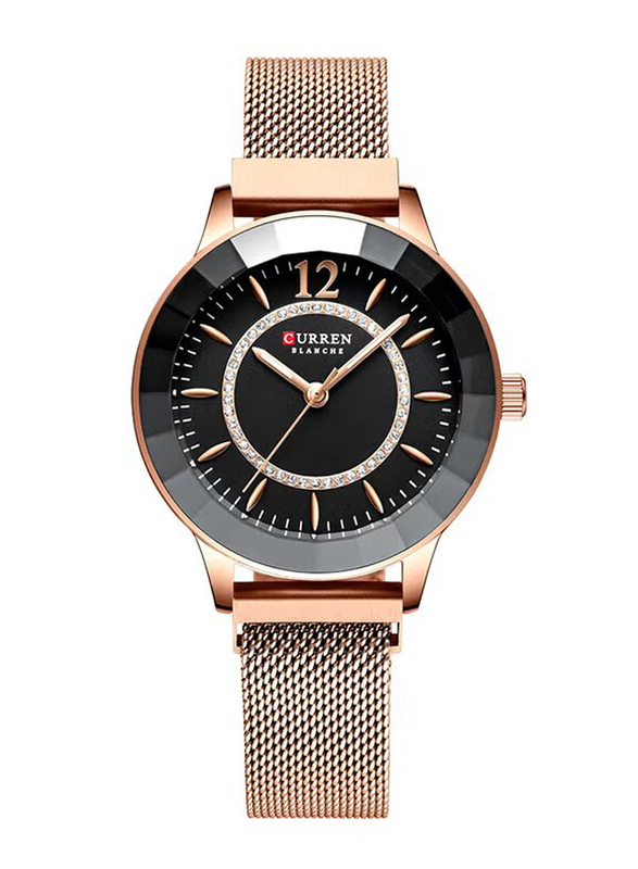 Curren Analog Watch for Women with Metal Band, J4065RB, Rose Gold-Black