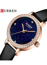 Curren Analog Wrist Watch for Women with Leather Band, Water Resistant, 9083, Black-Blue