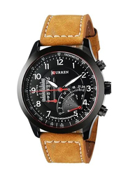 Curren Analog Watch for Men with Leather Band, Water Resistant, WT-CU-8152-B2#D27, Brown/Black