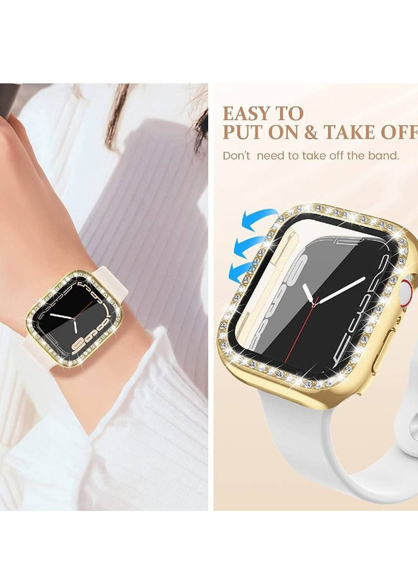 2-Pack Diamond Watch Cover Guard with Shockproof Frame for Apple Watch 45mm, Clear/Gold