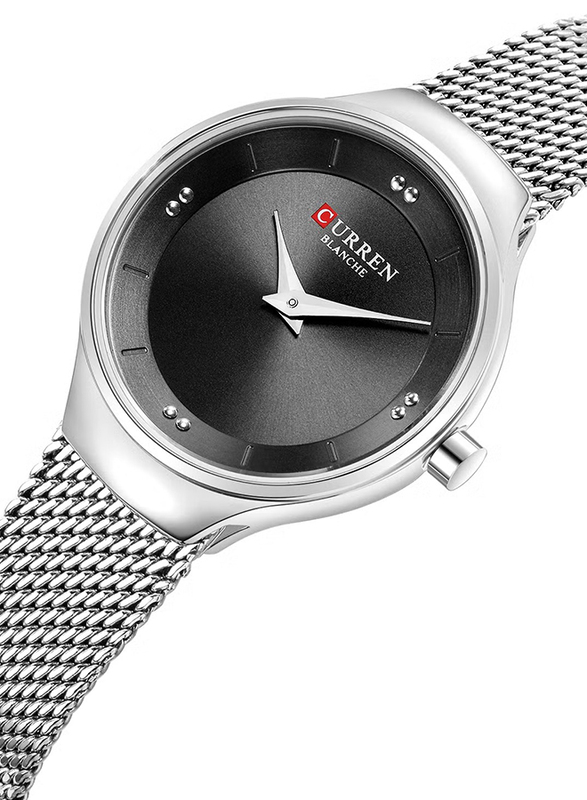 Curren Analog Quartz Watch for Women with Stainless Steel Band, Water Resistant, 9028, Silver-Black