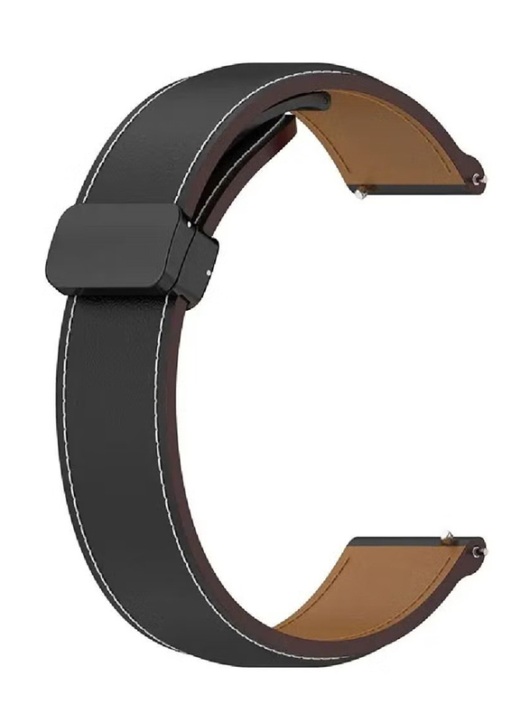Perfii Genuine Cow Leather Folding Buckle Watch Strap for Xiaomi Watch S1 / S1 Active / S1 Pro / S2, Black