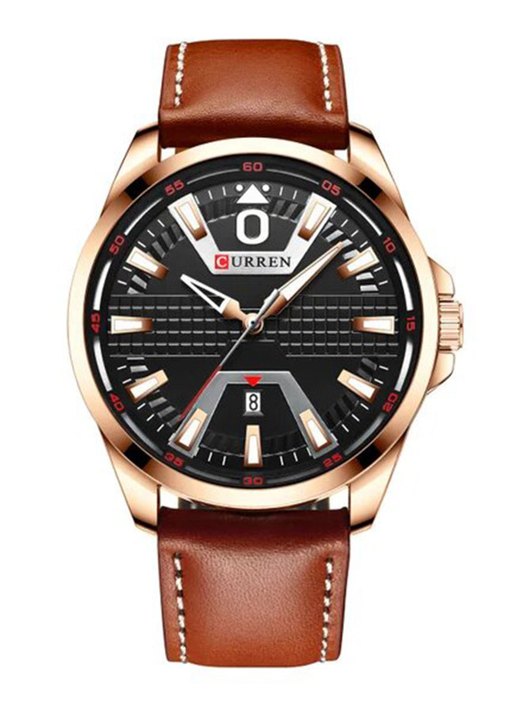 Curren Analog Watch for Men with Leather Band, Water Resistant, 8379, Brown/Black