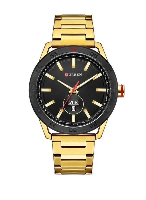 Curren Luxury Casual Style Quartz Wrist Watch for Men with Stainless Steel Band, Water Resistant, Gold-Black