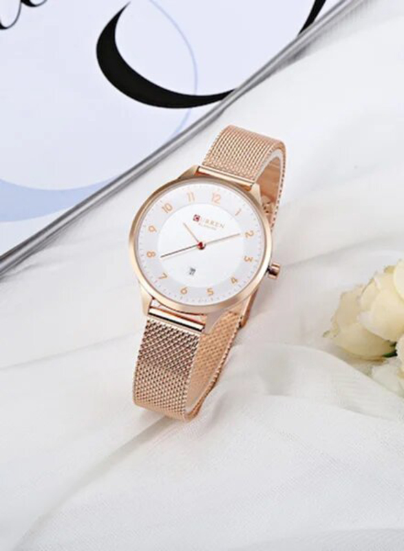 Curren Analog Watch for Women with Aluminum Band, 2619405, Rose Gold-White