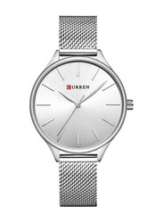 Curren Analog Watch for Women with Stainless Steel Band, Water Resistant, WT-CU-9024-SL, Silver