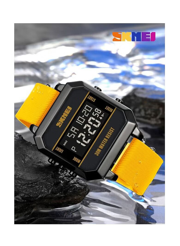 SKMEI Digital Wrist Watch for Kids with PU Leather, Water Resistant, 1848, Yellow-Black