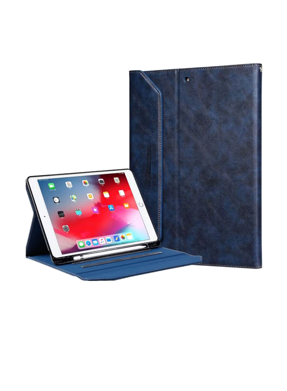 Cat-Cot Apple iPad 10.2/10.5 inch Protective Premium PU Leather Stand Folio Tablet Case Cover with Strap and Pen Holder, Blue