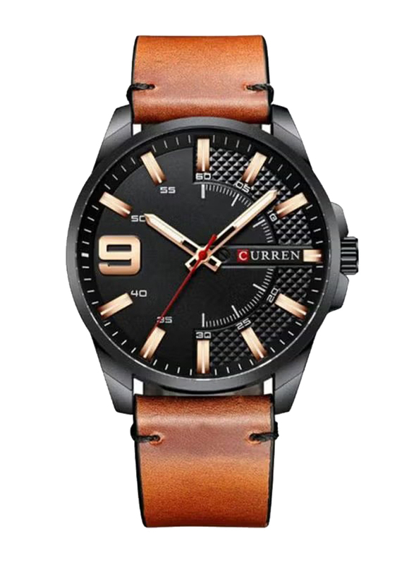 Curren Analog Watch for Unisex with Leather Band, Water Resistant, J4386B-KM, Brown-Black