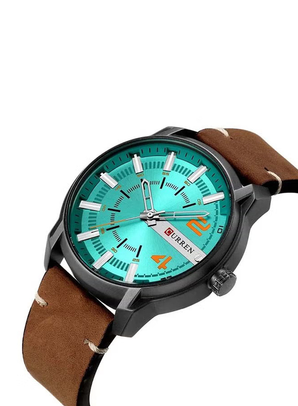 Curren Analog Watch for Men with Leather Band, Water Resistant, M-8306-1, Brown-Blue
