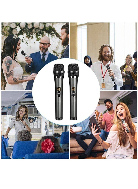 XiuWoo 2-Piece Wireless UHF Dual Portable Handheld Dynamic Karaoke Mic with Rechargeable Receiver Cordless System, Black